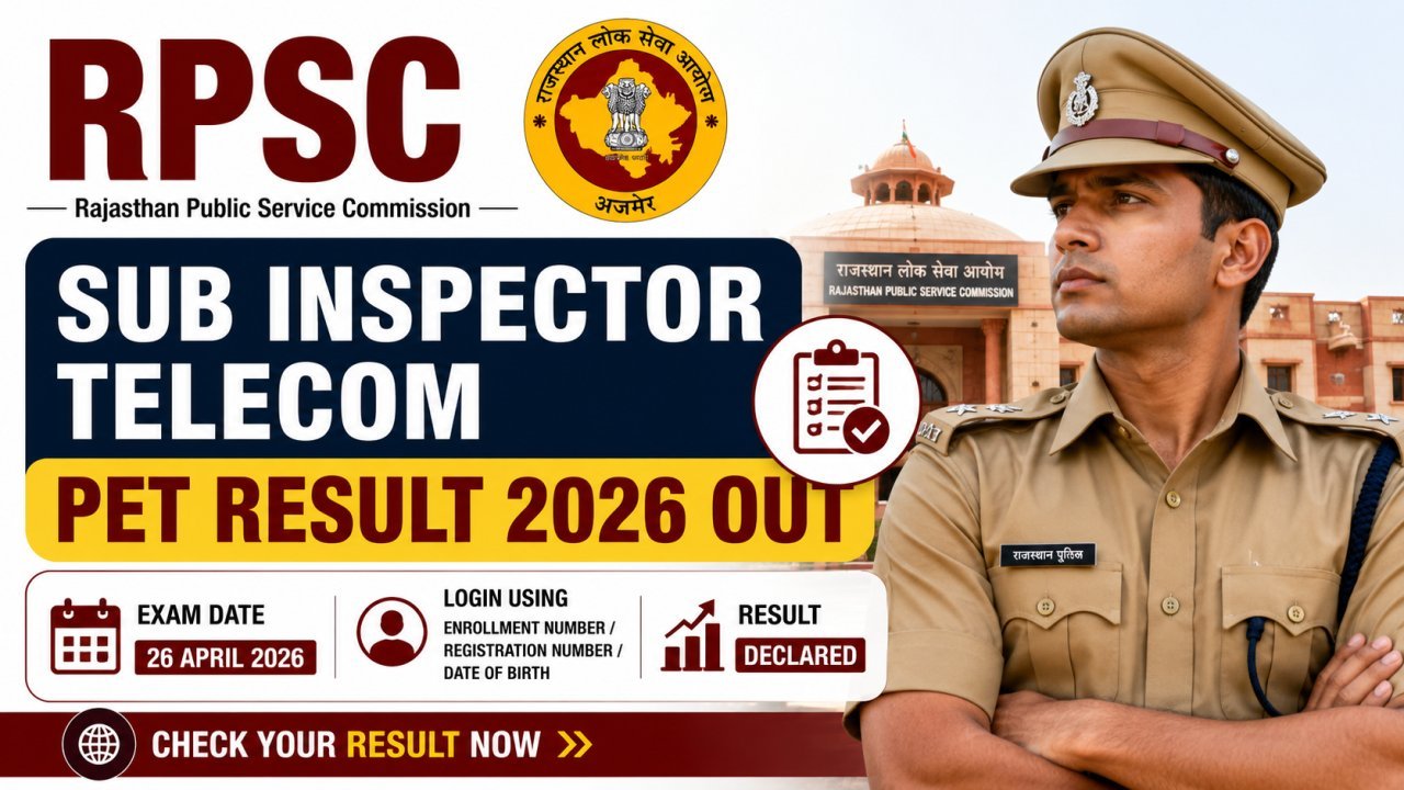 RPSC Sub Inspector Telecom PET Result 2026 Out
